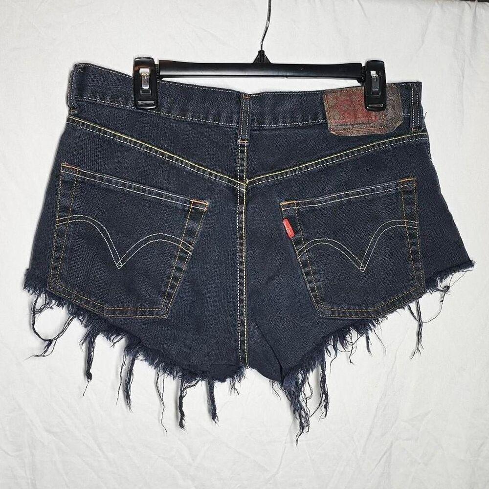 Levi's cut off high rise black  fringe distressed custom denim shorts